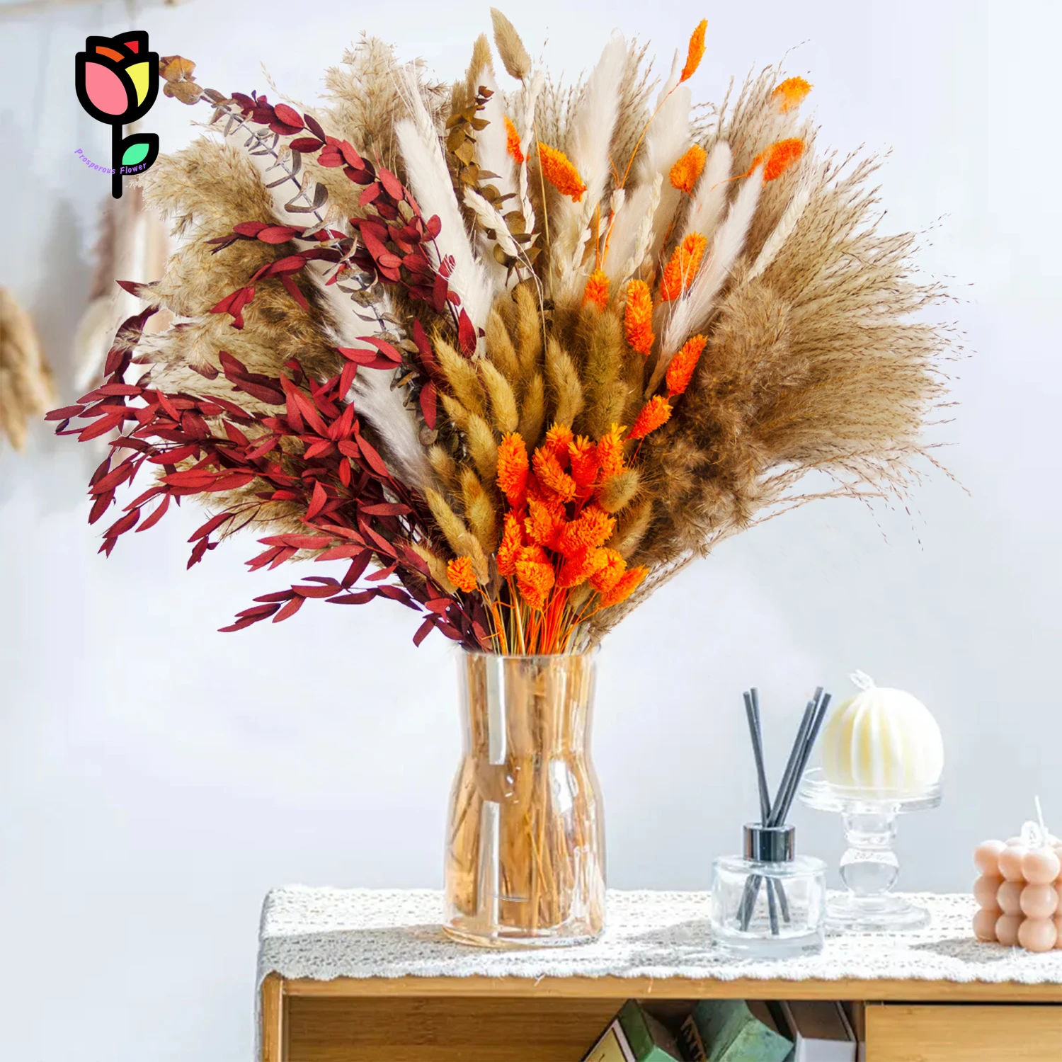 

Pampas Grass Natural Fluffy Bouquet Dried Bunny Tail Grass Flowers Wedding Supplies Home Farmhouse Room Decor Artificial Flowers