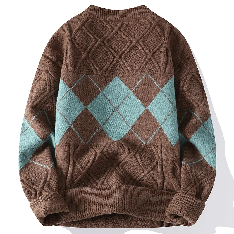 2023 nuovo inverno spesso caldo Vintage Argyle Cashmere maglione uomo di fascia alta coreano Mens maglioni dolcevita Pullover uomo maglieria