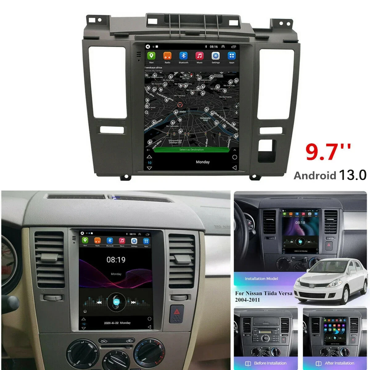 

9.7" Android 13 Car Stereo Radio GPS Navi Wifi For Nissan Tiida Versa 2004-13 Car Autoradio Multimedia Video Player DSP NO DVD