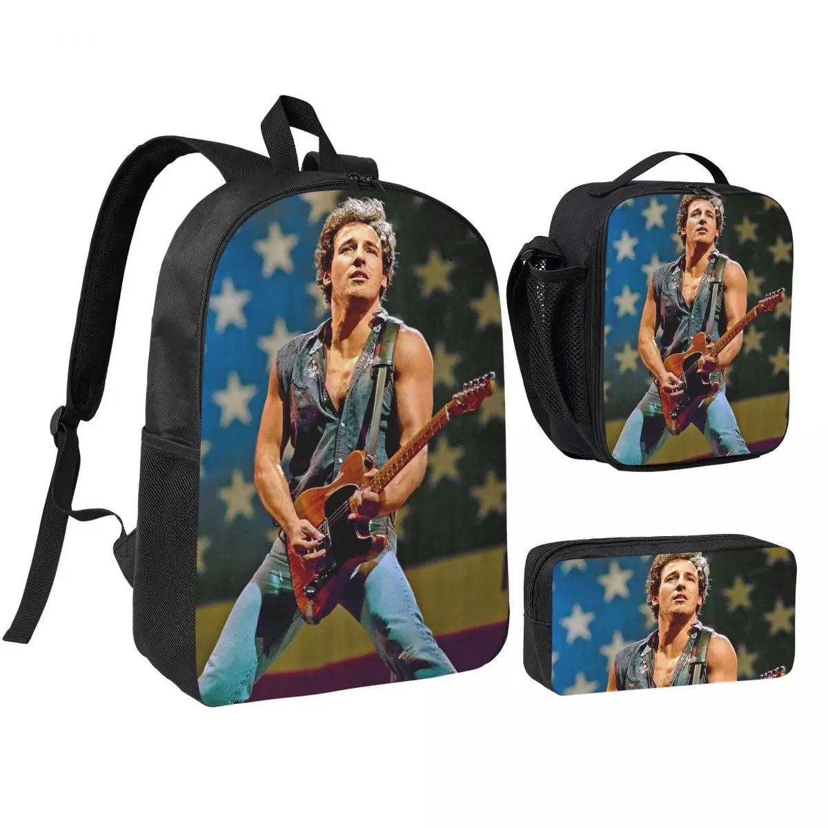 Bruce Springsteen Backpack Boys Girls BookBag School Bag Shoulder Bags 3ps Insulated Lunch Bag Pencil Case