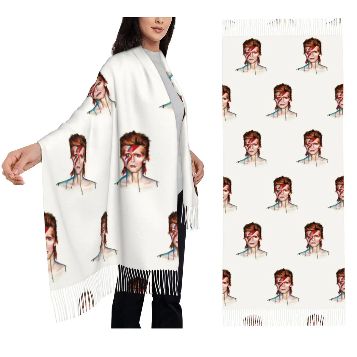 

Djembali7344 Дэвид Боуи Шарф Шарфы с кисточками для женщин Мягкие теплые шали и накидки Длинная осенне-зимняя шаль