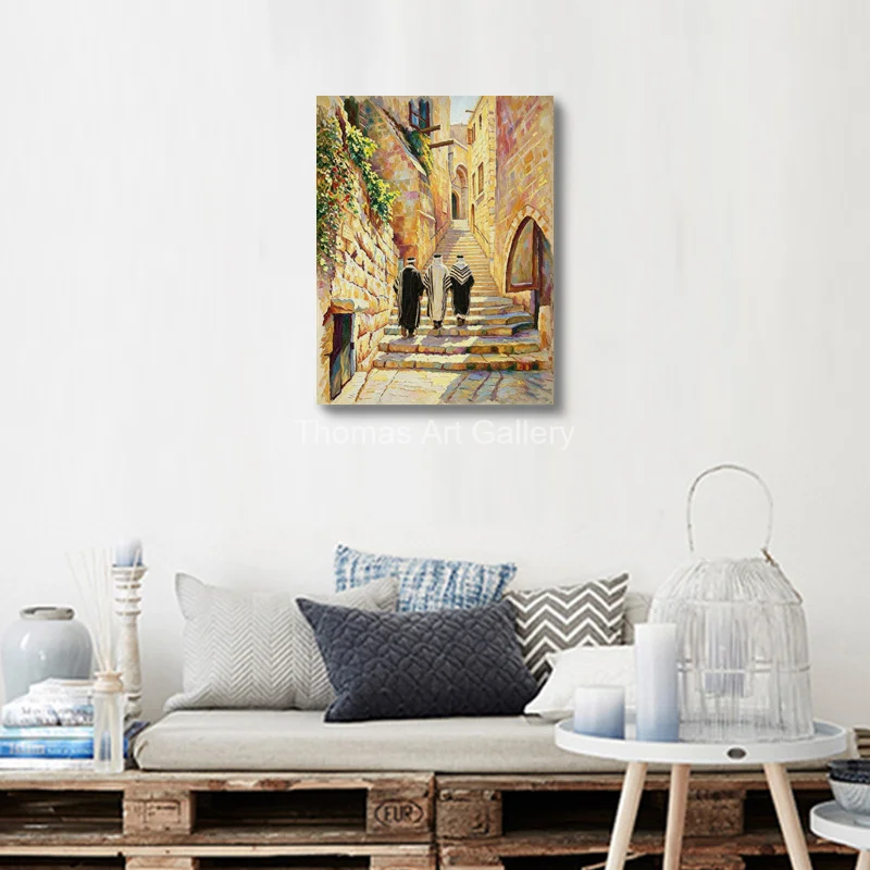 Vintage Jewish Quarter Canvas Art HD Print Old Jerusalem Alleyway Jewish Painting Colorful Holy Land Wall Decor for Living Room