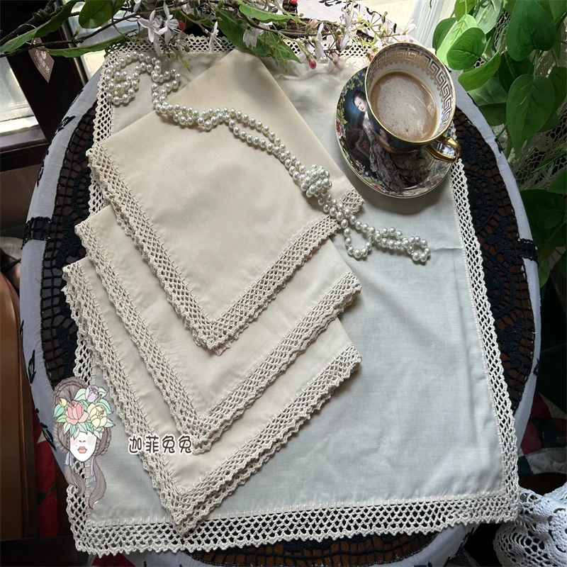 

4PCS Handmade Crochet Beige Square Scarf Handkerchief 44X44CM