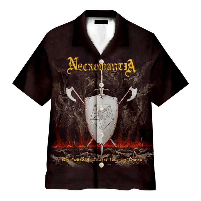 

Necromantia Band 3D Fashion Casual Shirts Men's /Women's Short Sleeves Loose Breathable Tailored Collar Hawaii Shirts