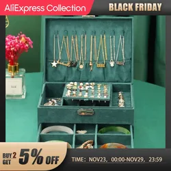 AliExpress Collection 1pcs Double Storage Box For Men And Women Luxury Vintage Style Jewelry Space Large Capacity Fine Soft Dark