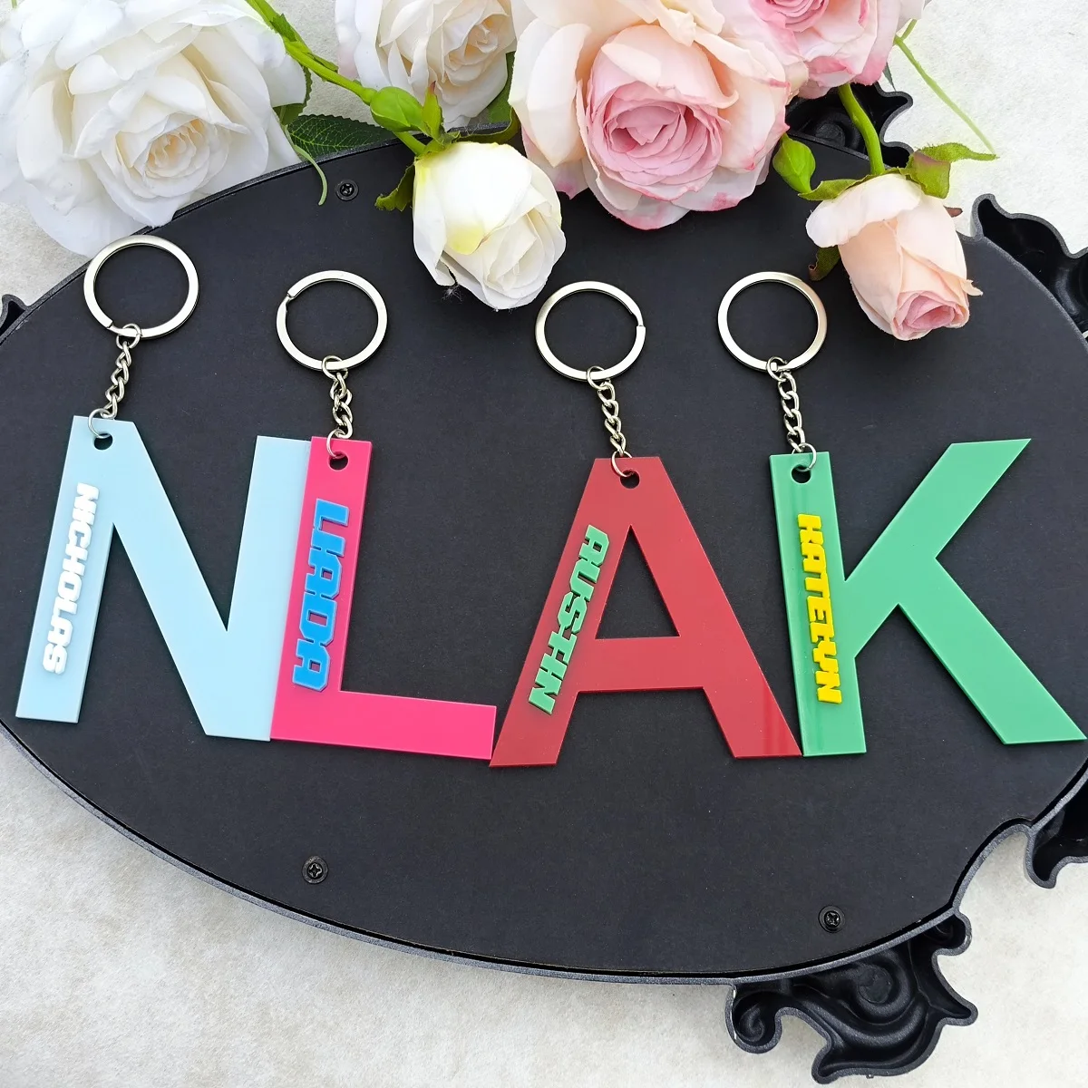 Customized Name Acrylic Keychain Personalized Stainless Steel Letter Keychains Jewelry for Graduation Season and Birthday Gifts