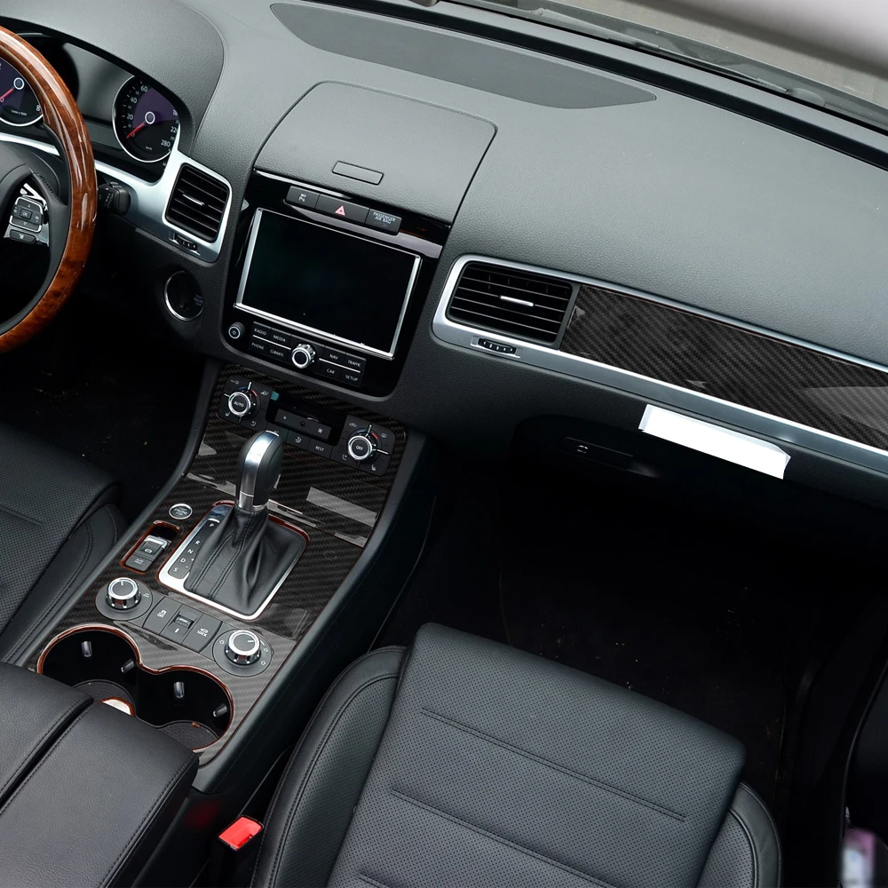 Carbon Fiber Interior car Sticker For Volkswagen Touareg 2011-2017 Central Console Gear Shift Panel Door Handle Cover Trim