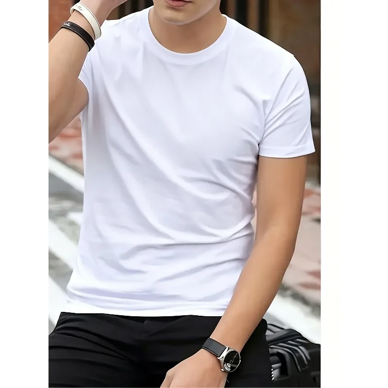 Men's Basic Solid Color Round Neck Short Sleeve T-shirt Minimalist Simple Casual Fashion Top Multi functional Daily T-shirt