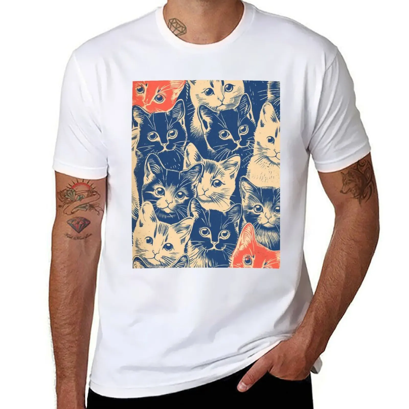 

Adorable Vintage Art Cute Cats Pattern Retro T-Shirt t shirts for man cotton funny t shirts for man pack cotton T-Shirt
