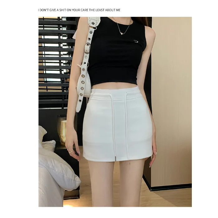 Sweet And Spicy Style Drawstring Sports Short Skirt For Women's New Zippered Pocket High Waist Versatile Wrap Hip Half Skirt