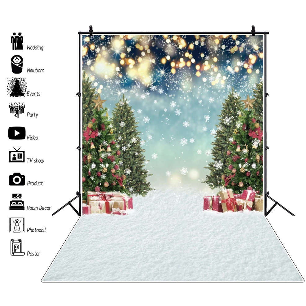 Winter Snow Forest Christmas Backdrop for Photography Xmas Tree Snowflake Natural Scene Baby Family Portrait Photo Background