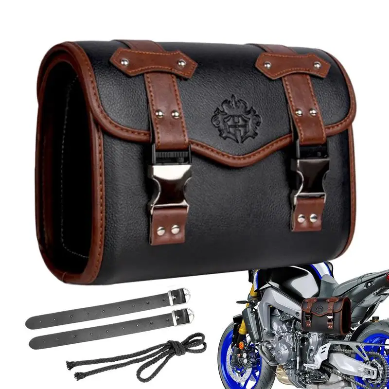 Handlebar Bag Motorcycle Leather Saddle Bags Waterproof Leather Motorcycle Fork Tool Bag Storage Pouch For Motorcycle Front Fork