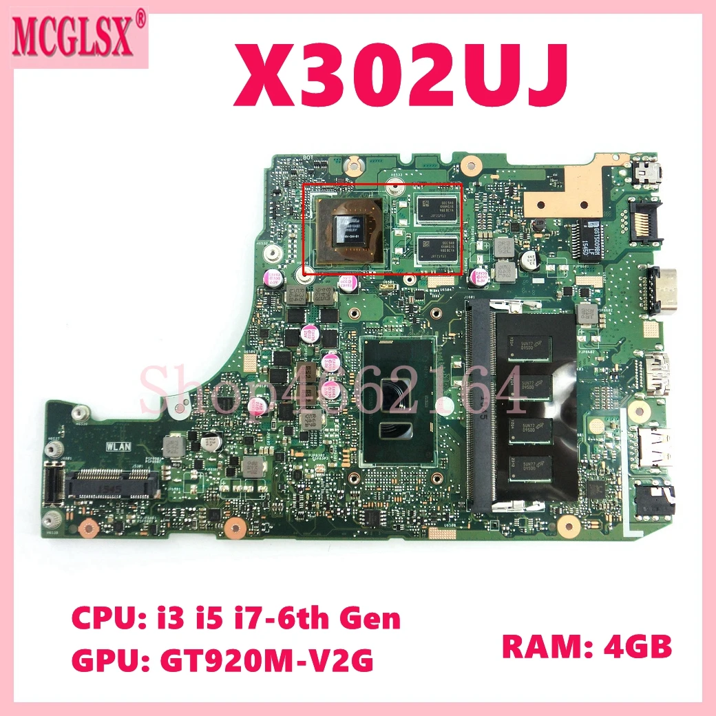 

X302UJ with i3 i5 i7-6th Gen CPU GT920M-V2G GPU 4GB-RAM Laptop Motherboard For ASUS X302UV X302U X302UA X302UJ Mainboard