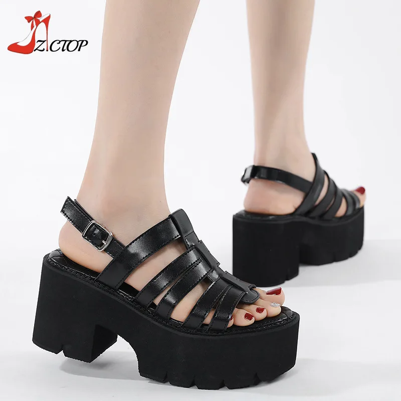 

Summer Women's Platform Sandals Gladiator Shoes Buckle Strap Thick Bottom Sandals Casual Shoes Plus Size 42 43