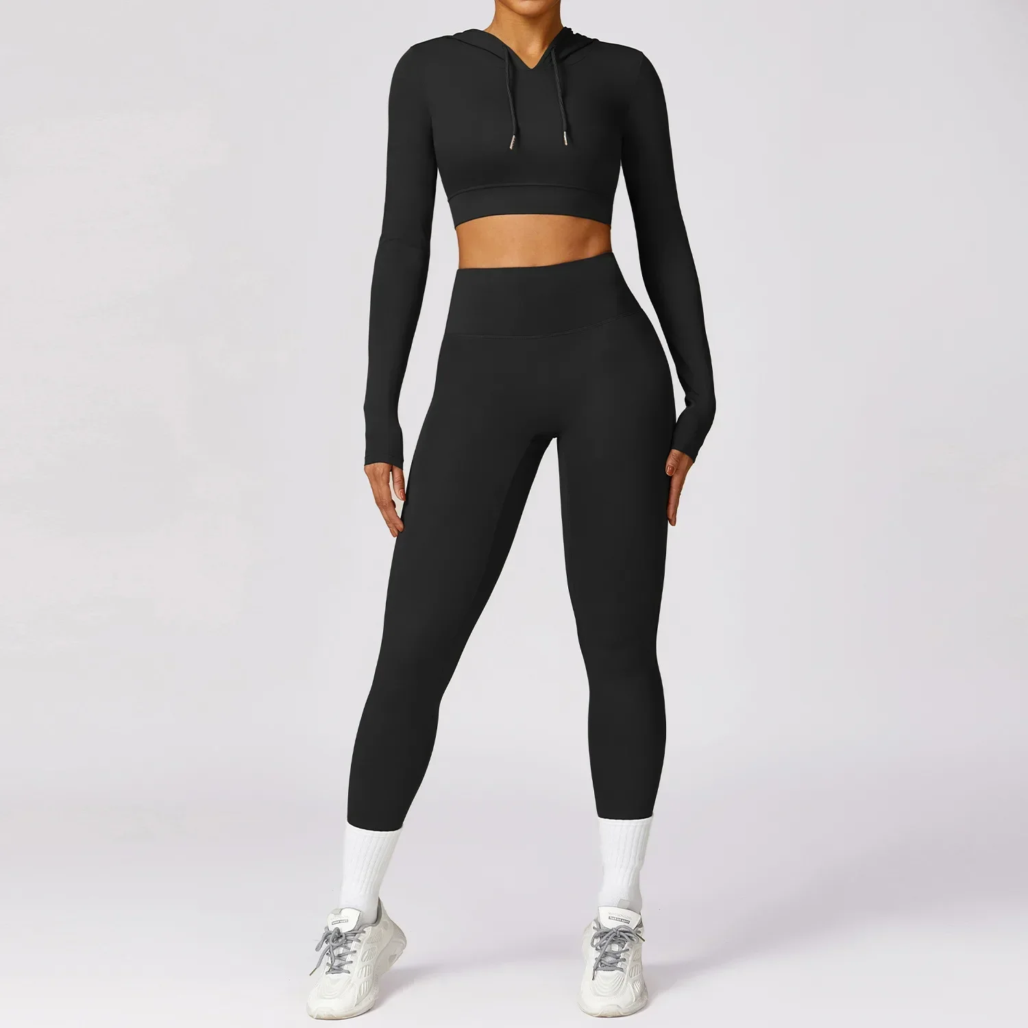 Women Yoga Gym Set 2 Pieces Workout Seamless Sports  Clothing Fitness Long Sleeve Crop Top High Waist Leggings Sports Suits