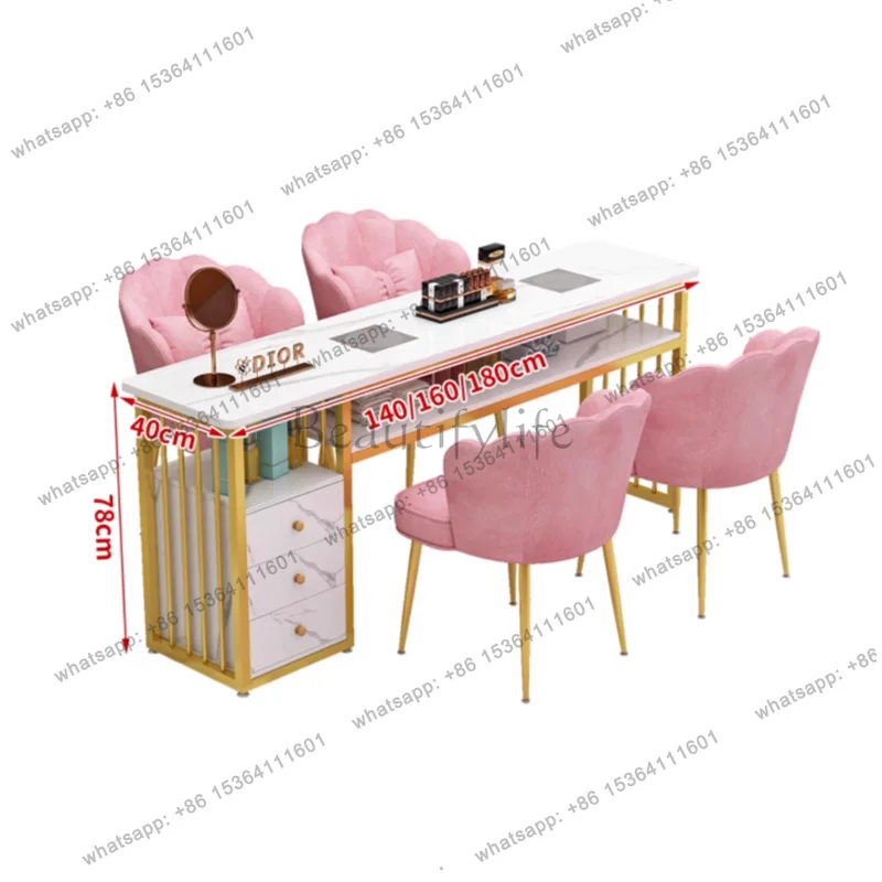 YJ Nordic Luxury Nail Tables Salon Furniture Modern Nail Shop Table And Chair Set Single Double Professional Manicure Tables