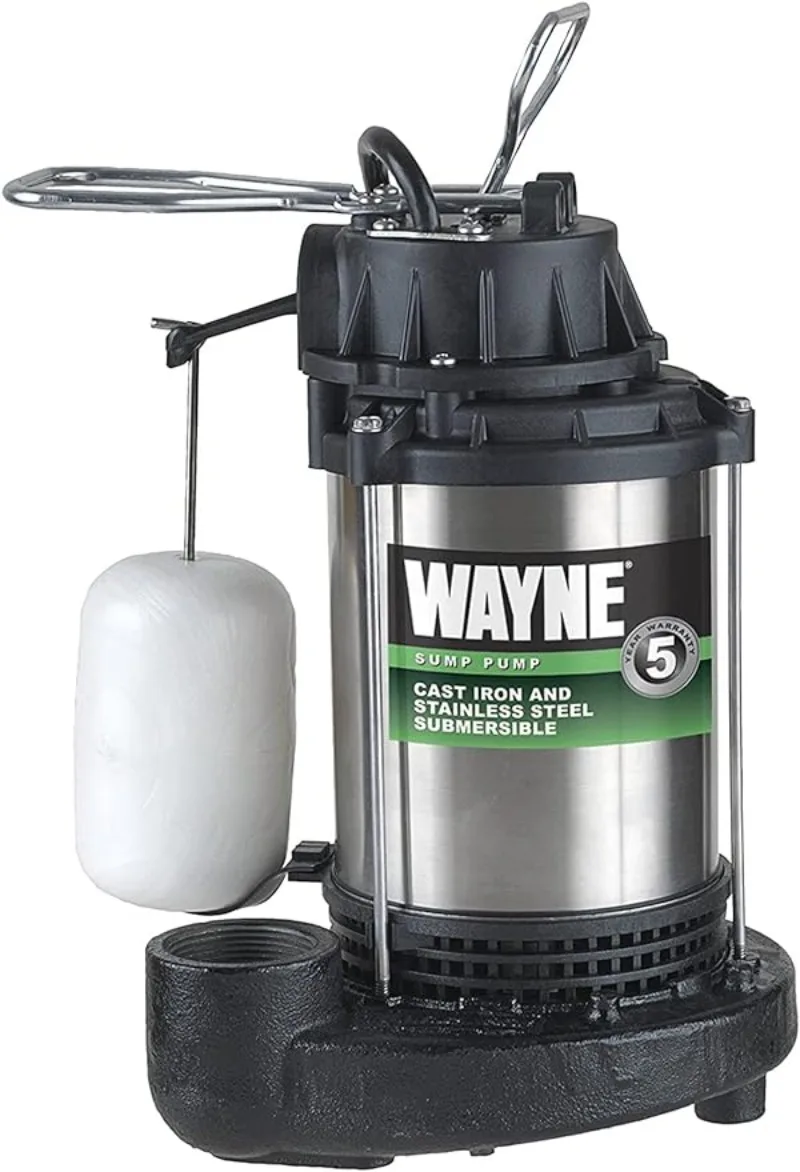 3/4 HP Submersible Cast Iron and Stainless Steel Sump Pump with Integrated Vertical Float Switch, Large, Silver