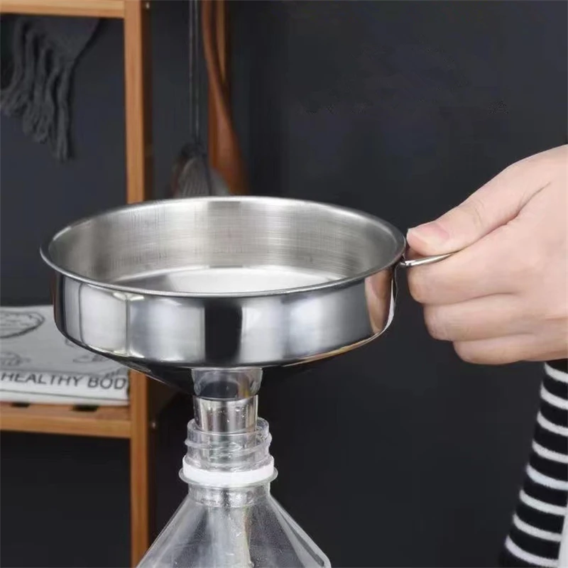 Big Stainless Steel Funnels Kitchen Oil Liquid Metal Hopper with Detachable Filter Wide Mouth Funnel for Canning Kitchen Gadgets