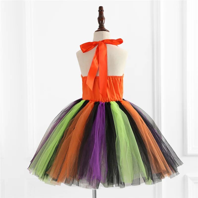 New Halloween Dress Girls Princess Mesh Puff Skirt With Headpiece KIds Party Performance Dress Children Clothes 2-12 Years