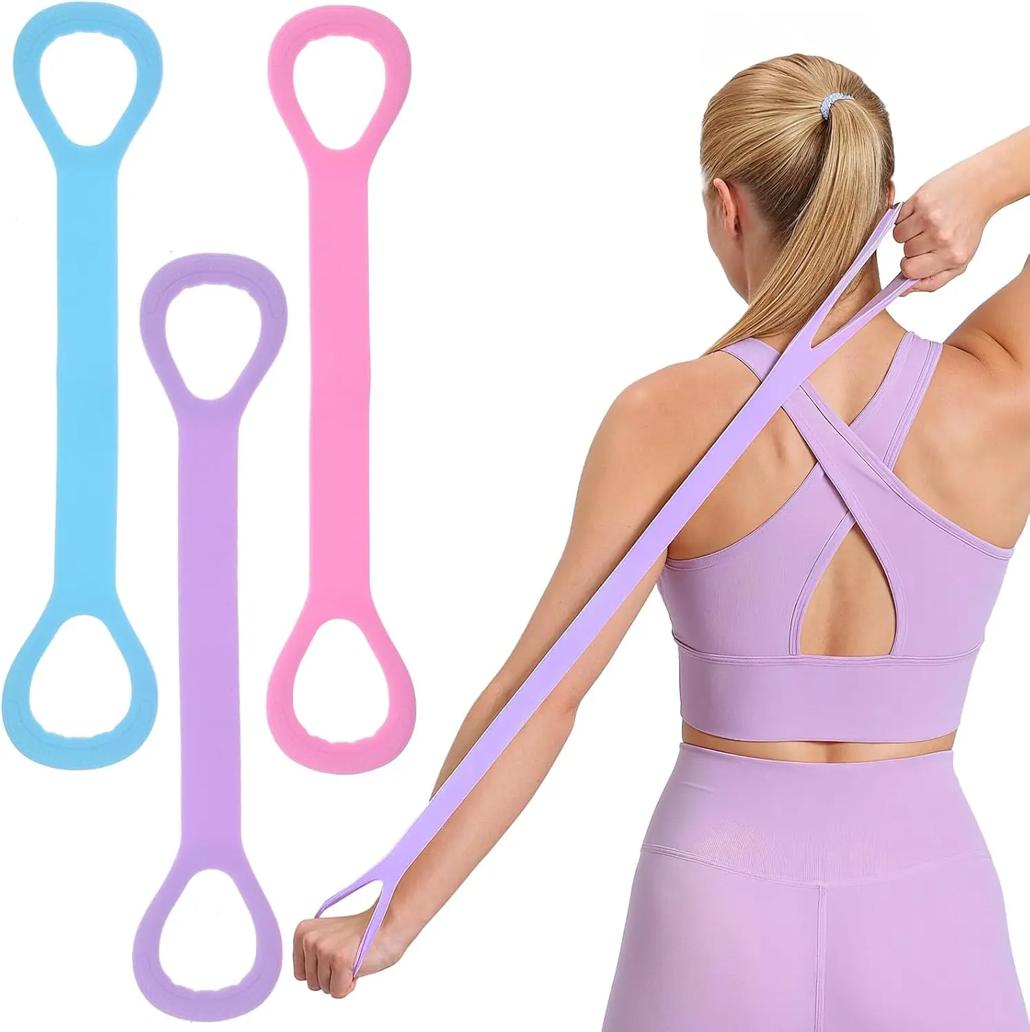 Gjinxi Figure 8 Resistance Bands 3PCS Heavy Duty Elastic Fitness Bands for Full Body Workout, Arm Leg Back Shoulder Exercise, St