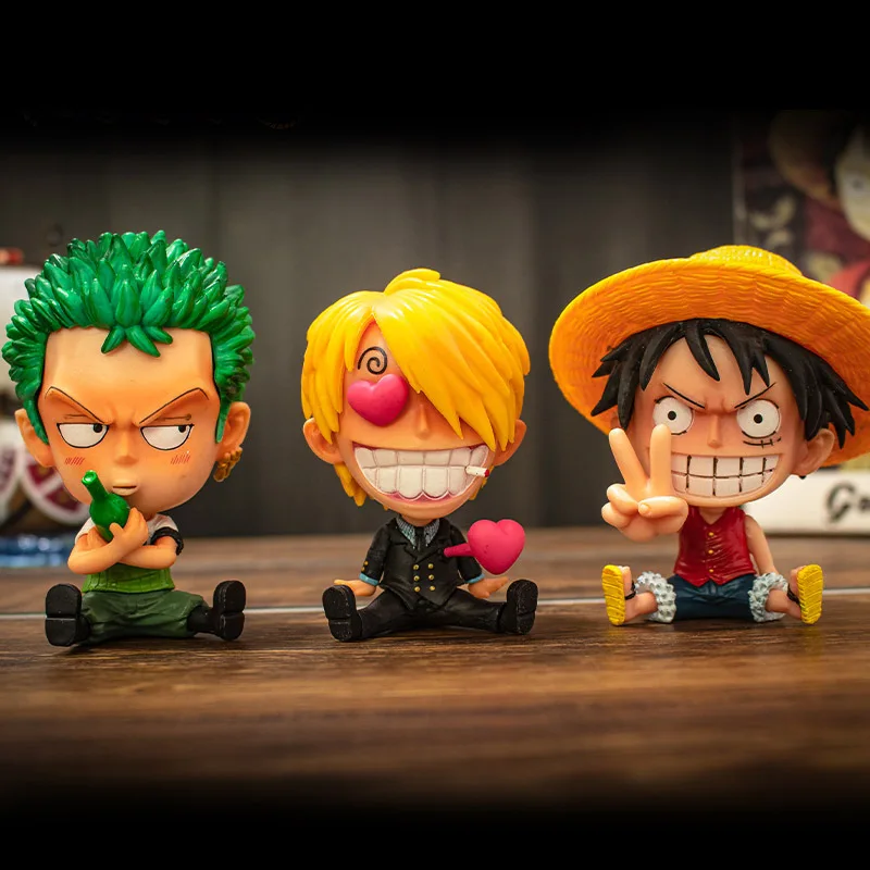 Bonito uma peça q versão luffy zoro chopper ace boa hancock anime figura boneca caixa cega desktop decoração do carro brinquedo crianças presente