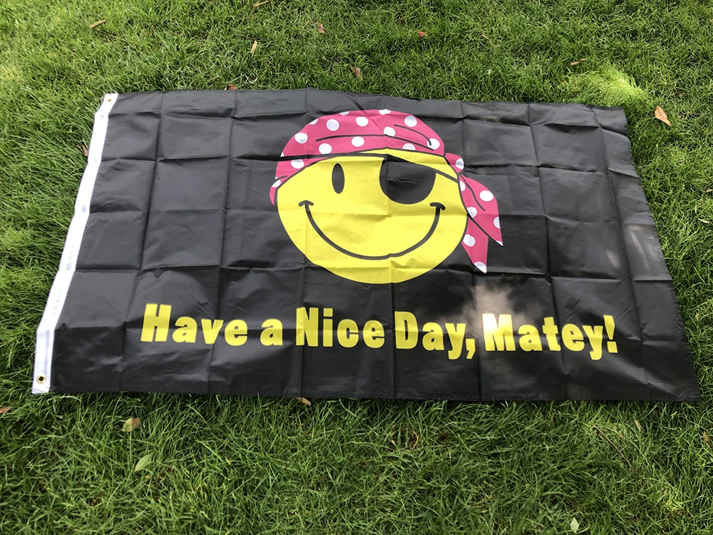 SKY FLAG 90X150CM Black Yellow Polyester Fabrics 3x5fts Have A Nice Day Matey One Eyed Pirate Smile Cosplay Party Sign Flag