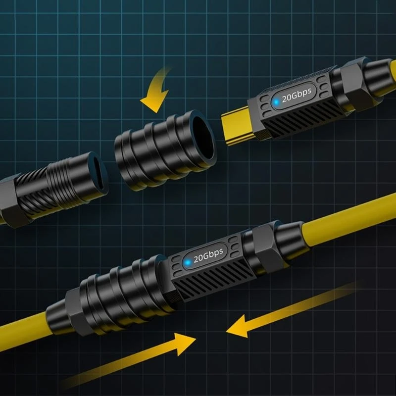 USB 3.2 20GBPS USB C إلى USB C كابل الربيع القابل للسحب PD3.1 140W نقل بيانات السيليكون استبدال كابل الشحن السريع K1KF