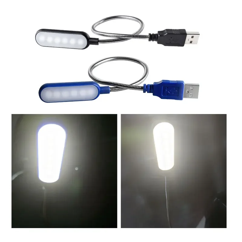 Lampu meja Mini LED USB portabel, lampu baca lampu meja fleksibel 6LED lampu USB untuk Power Bank Laptop Notebook PC komputer