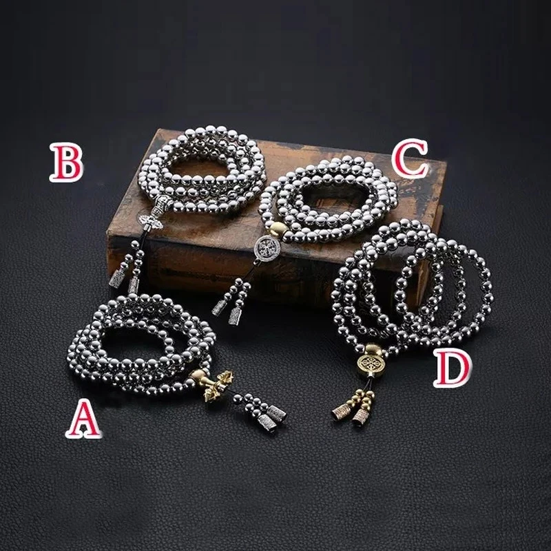 8MM High Hardness Tactical Steel Chain Buddha Beads Self Defense Hand Bracelet Necklace EDC Outdoor Tools Self Protection Surviv