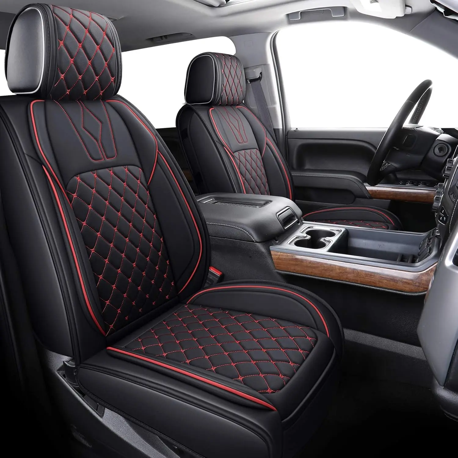 

Чехлы для автомобильных сидений для пикапов 2007-2025 годов, водонепроницаемые, из кожи, черно-красные, на заказ