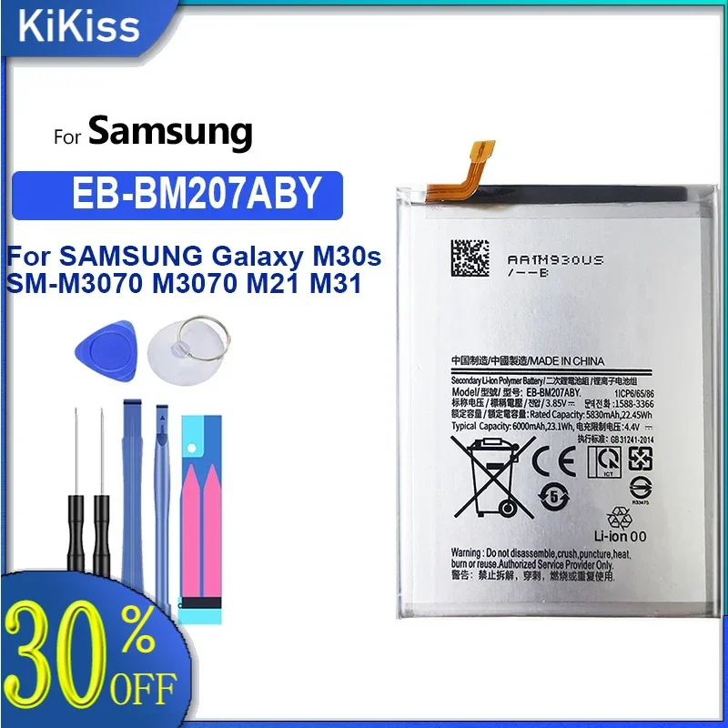 

EB-BM207ABY 6000 мАч литий-ионный полимерный аккумулятор для SAMSUNG Galaxy M30s SM-M3070 M3070 M21 M31 M215 Bateria