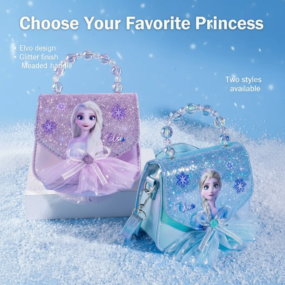ديزني فروزن إلسا الأميرة بريق حقيبة كروسبودي لطيف الكرتون الترتر حقيبة يد للأطفال طفل الفتيات حقيبة كتف صندوق هدايا عيد الميلاد