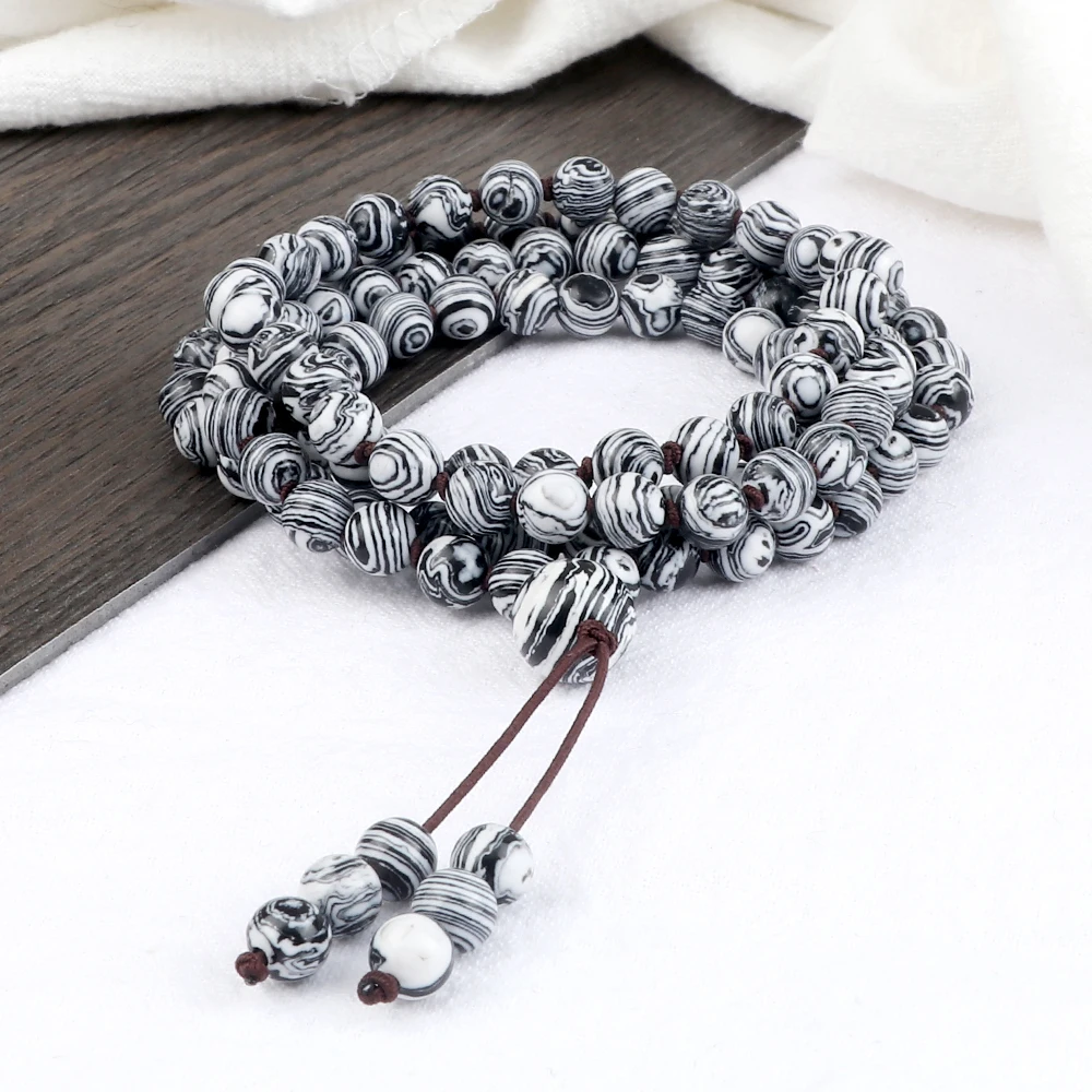 New Budda 108 Mala Beads Healing Necklace&Bracelet 6MM Malachite Wood Beads Natural Stone Bangles Chain Pulsera Jewelry Gift Men