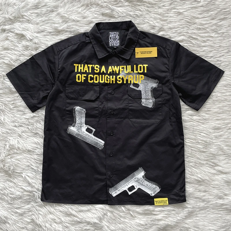 Hell's Star Printed Cotton T-Shirt And Pants Set Gun Letter Pattern Breathable Youth Summer Fashion round Neck Short Sleeve