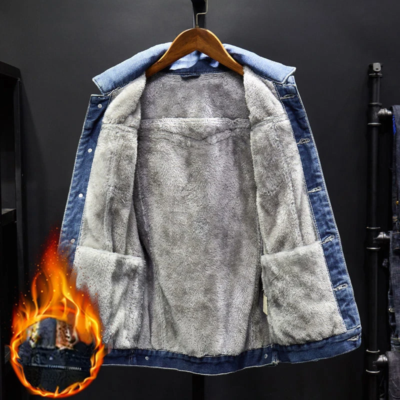 

M-4XL Winter Denim Jacket Men Fleece Thick Warm Mens Jackets Outwear Jeans Coat Male Multi-pockets Cowboy Coats Clothing E725