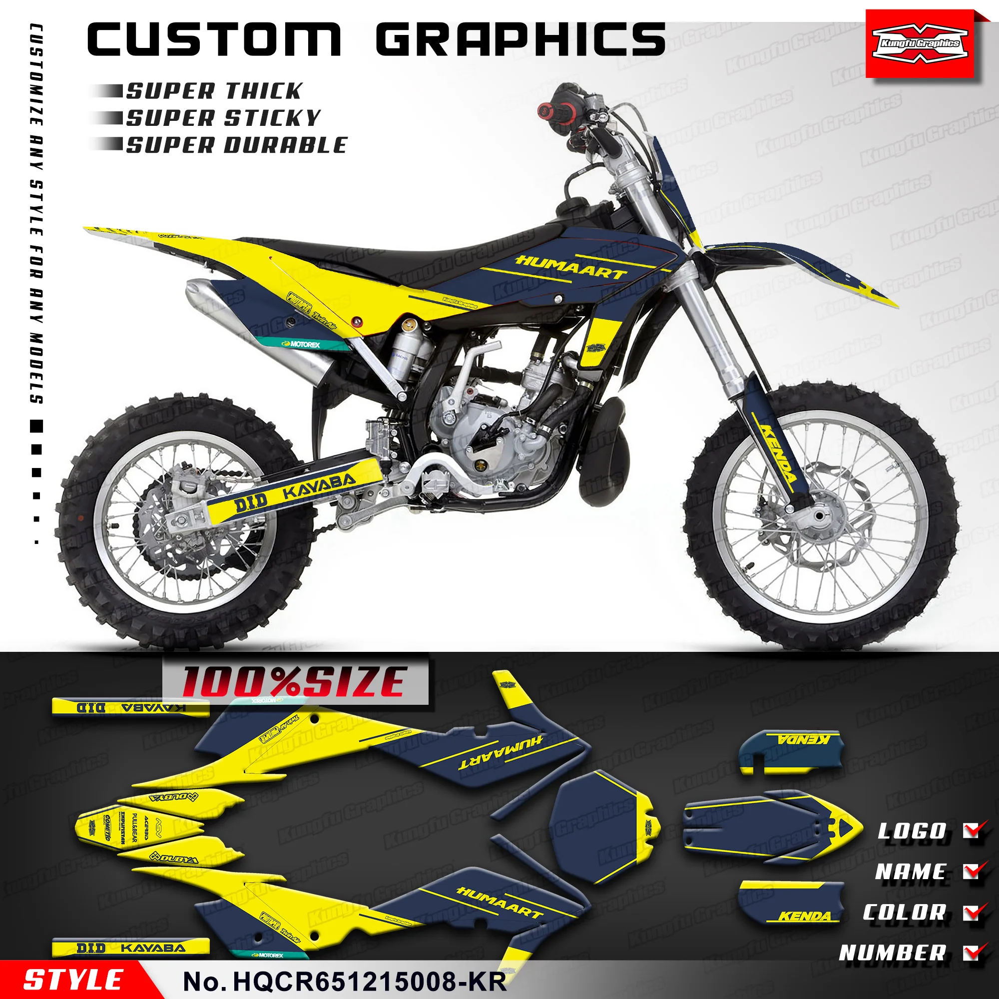 

KUNGFU GRAPHICS Dirt Bike Decal Sticker Sheet for Husqvarna CR65 CR 65 2012 2013 2014 2015 Décor, HQCR651215008-KR