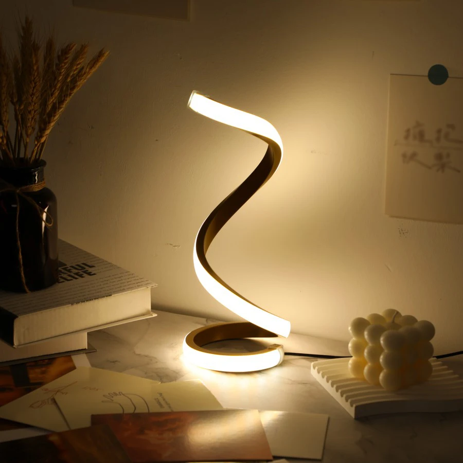 1PC Creative Gold S-shaped Three-tone Light USB Powered Desk Lamp Decoration