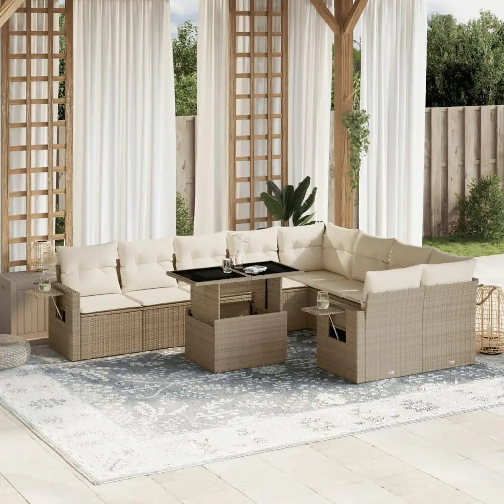 

Garden Sofa Set Beige PE Rattan Powder Coated Steel Tempered Glass