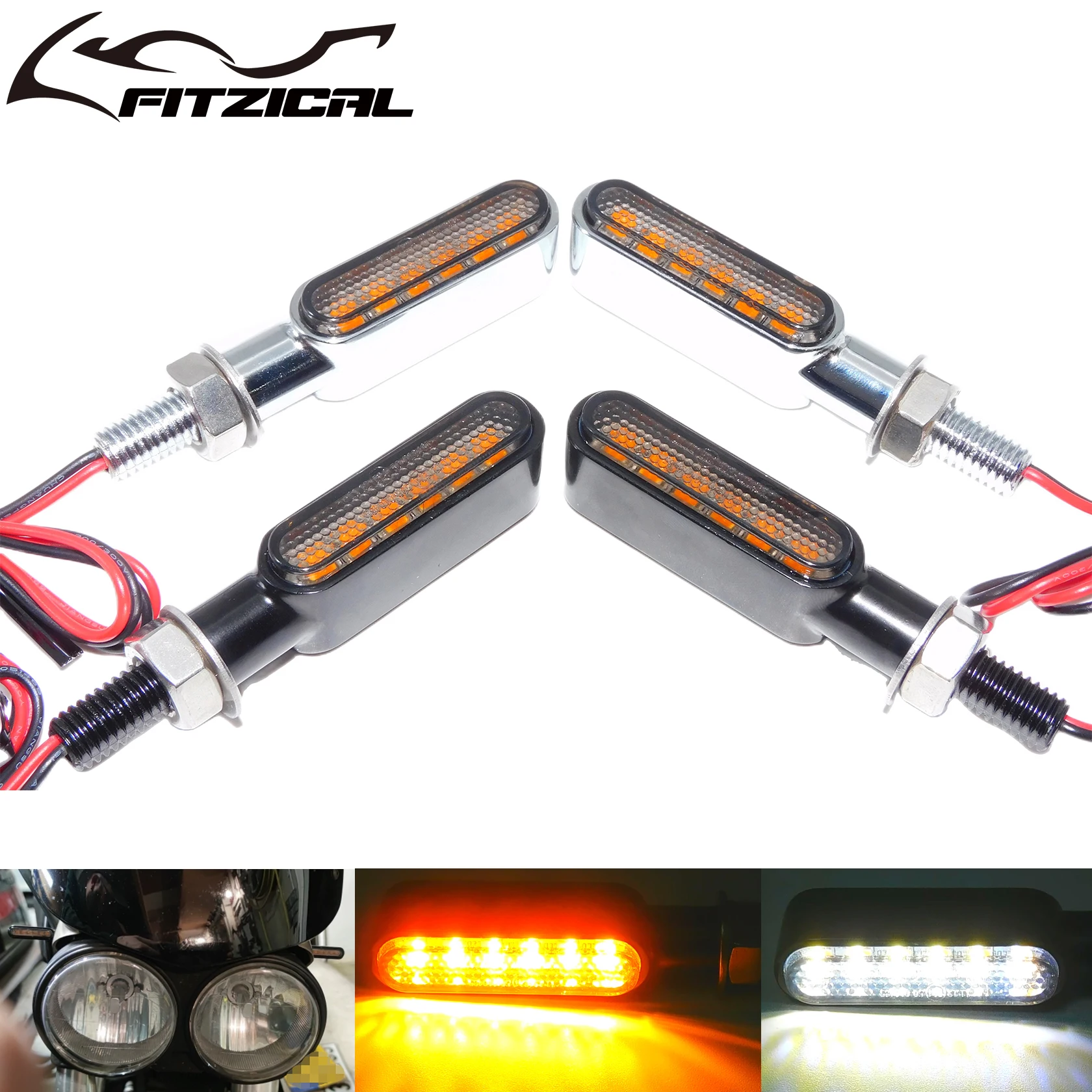 Motorcycle Mini Turn Signal Light 8mm Flowing Amber White Flashing Lamp 6LED Running Light For Herlay Sportster Iron Cafe Racer