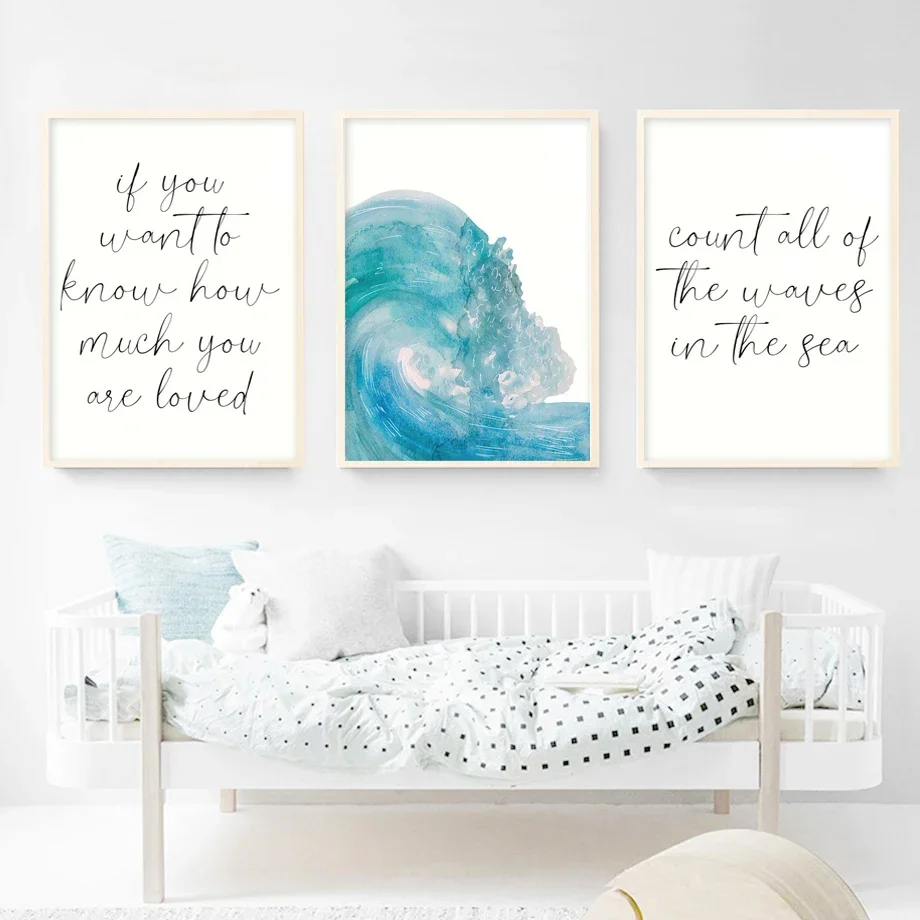 Pósteres con frase de sol y mar, pintura en lienzo con estampado minimalista, arte de pared para sala de estar, decoración moderna para el hogar, verano, Surf, tiburón, ondas de pescado
