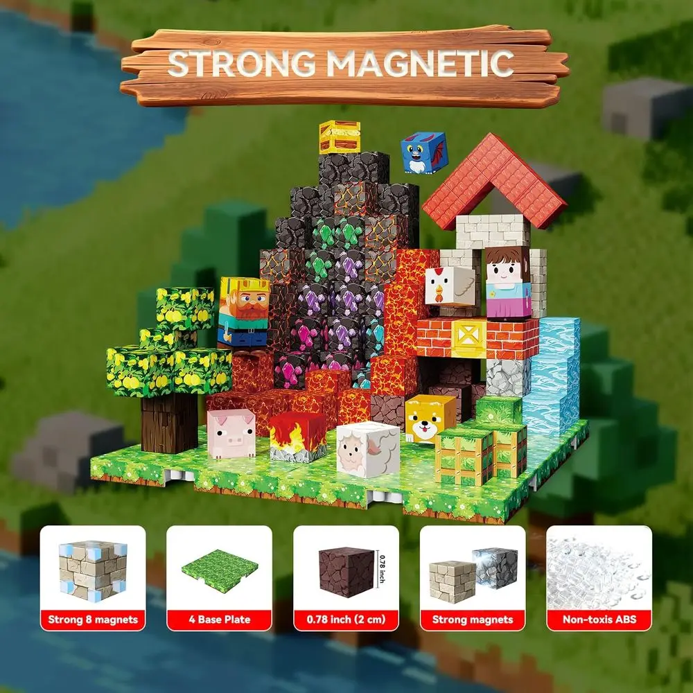 150피스 자석 빌딩 큐브 세트 - 어린이용 농장 테마 교육용 장난감, STEM 장난감, 남자아이들에게 완벽한 선물