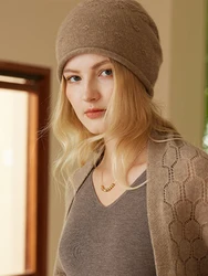 100% Merio Wool Curl Edge Knitted Beanies for Women Winter Soft Dot Pattern Elastic Soft Wollen Cashmere SKullcap Y2K Streetwear