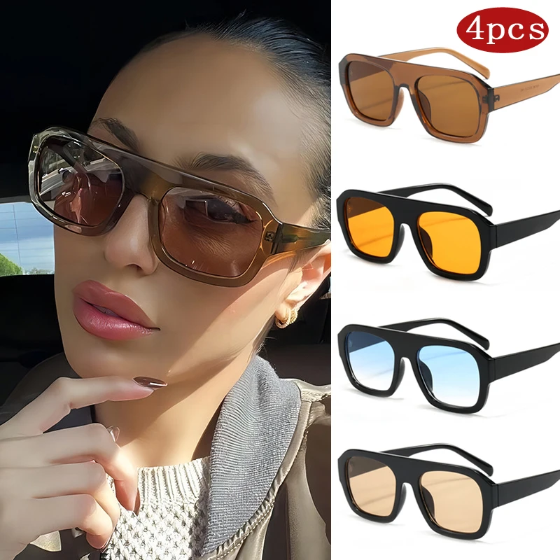 

1/4pcs Trendy Oversized Women Square Sunglasses Retro Brand Candy Color Design Sun Glasses Polygon Sunscreen Eyewear UV400