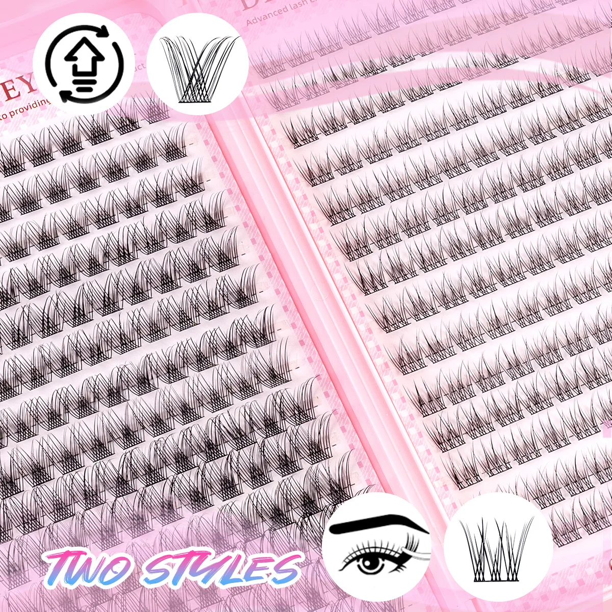 Zestaw 336 sztuk naturalnych rzęs - stylizacje kreskówkowe/anime/owieczki, paski do przedłużania, dla początkujących, z aplikatorem i pęsetą