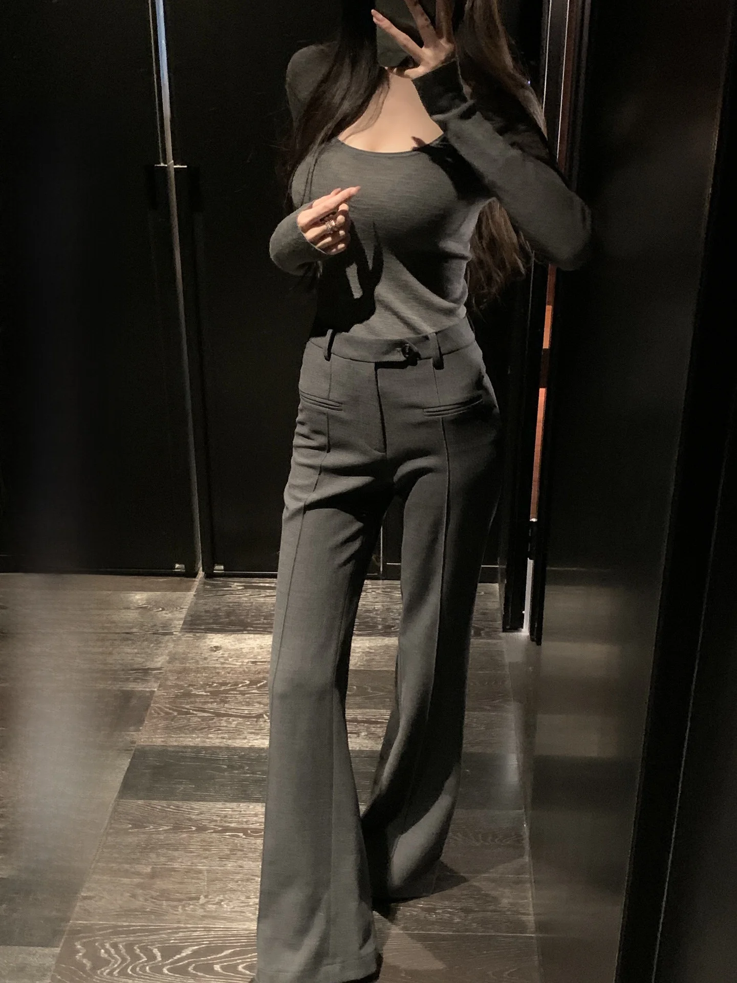 

Faionable Slimming High-Waisted Woolen Suit Pants Premium Spun Wide Leg Commuter Trousers Elely Tailored Women's Wear