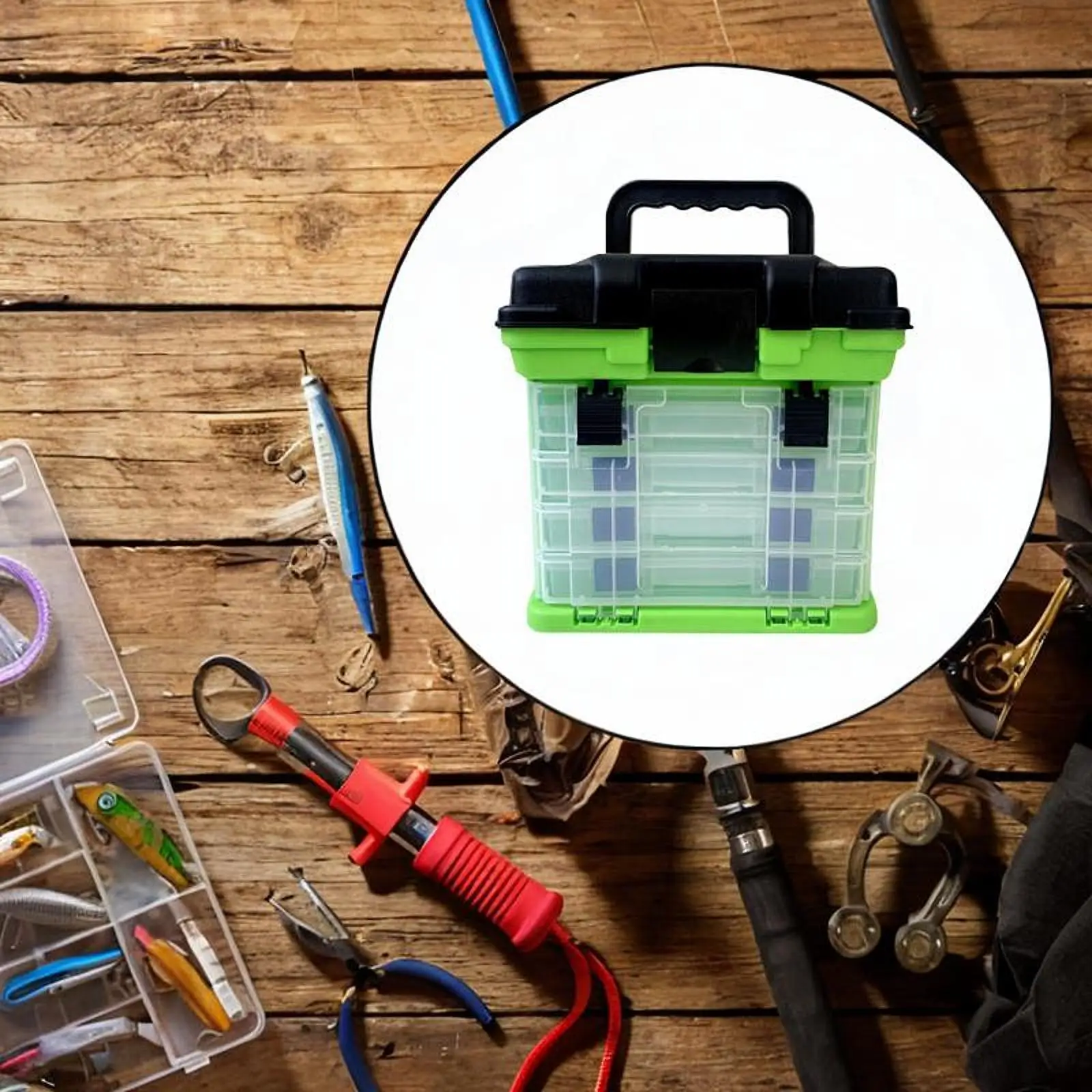 

Fishing Tool Storage Box with Four Removable Trays Compact Gear Organizer Tackle Case for Fishing Lures and Equipment