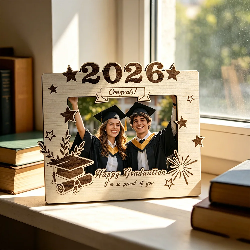 1Pc Class of 2026 Graduation Photo Frame - Wooden Keepsake for 5x3.5 Inch Photos - Freestanding Graduation Gift