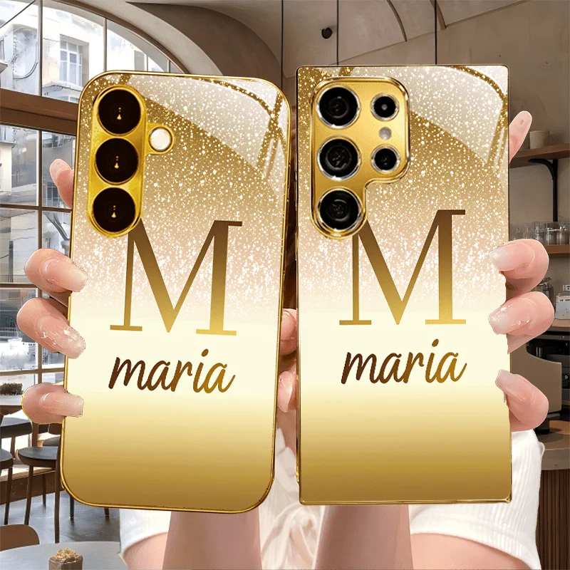 Shining Gold Fashion M s26 ultra case s25 ultra case Glass phone case for Samsung Galaxy s26/s25/s24/s23/s22/s21 Ultra FE Plus
