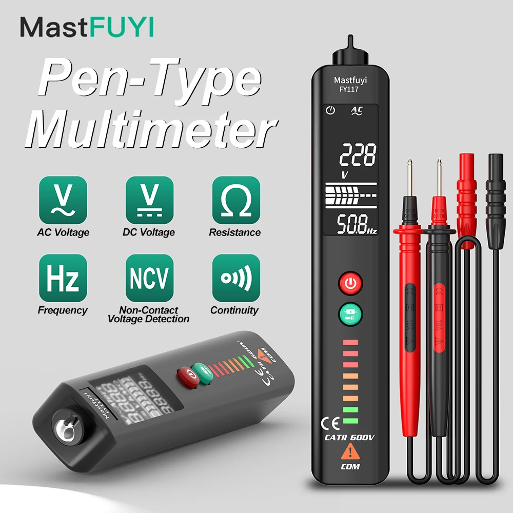 MASTFUYI Pen Type Digital Multimeter Auto Ranging AC/DC Voltage Ohm Hz Continuity Tester with Flashlight Live Neutral Wire Test