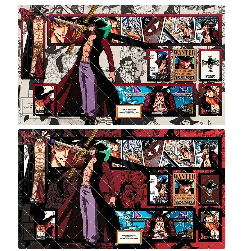 600x350mm One Piece Dracule Mihawk Themen-Sammelkarten-Spielmatte OPCG 2mm Genähte Kanten Einzelspieler-Duell-Brettspiel-Kartenmatte Spielzeug